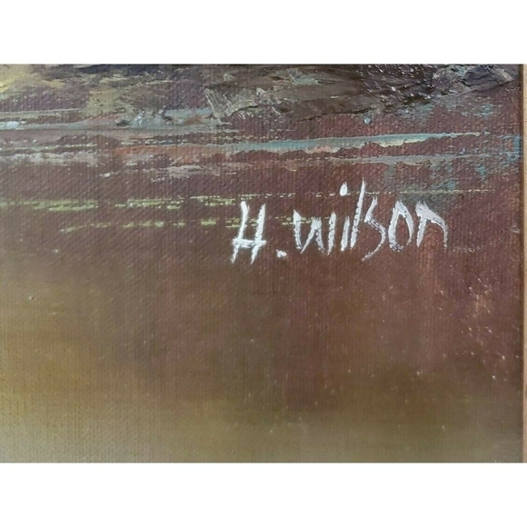 VINTAGE ORIGINAL OIL ON CANVAS SIGNED H. WILSON NATURE LANDSCAPE - Picture 6 of 6